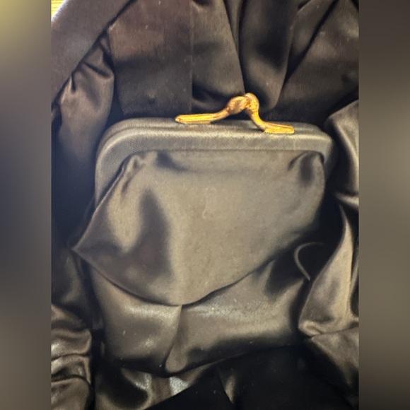 Kent Vintage Art Deco Black Evening Handbag Gold Hardware Integrated Coin Purse - Picture 7 of 14